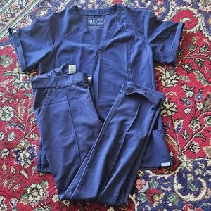 Figs Navy Blue Scrub Set Top And Bottom Size Small